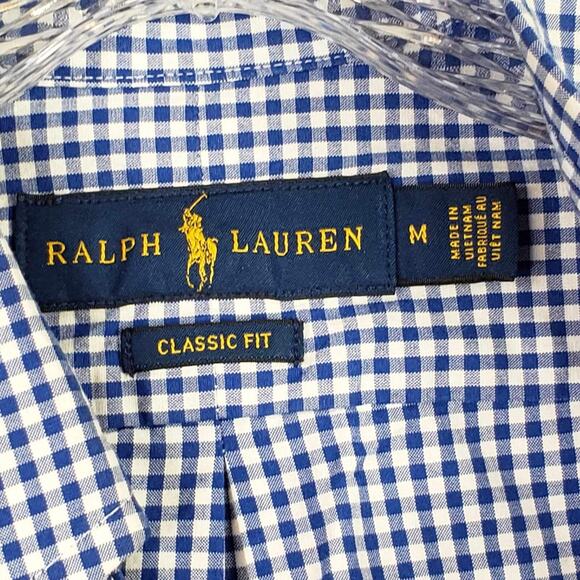 Polo Ralph Lauren Shirt Men's Medium Blue White Gingham Plaid Button Down Preppy - Picture 6 of 9